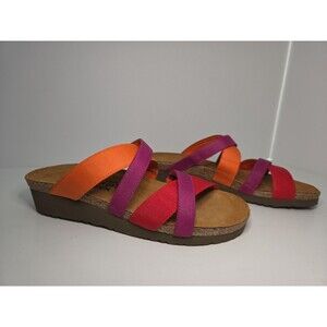 Naot Cork Footbed Slides With Orange, Red & Prple Straps  Sz 8 NWOT Comfy